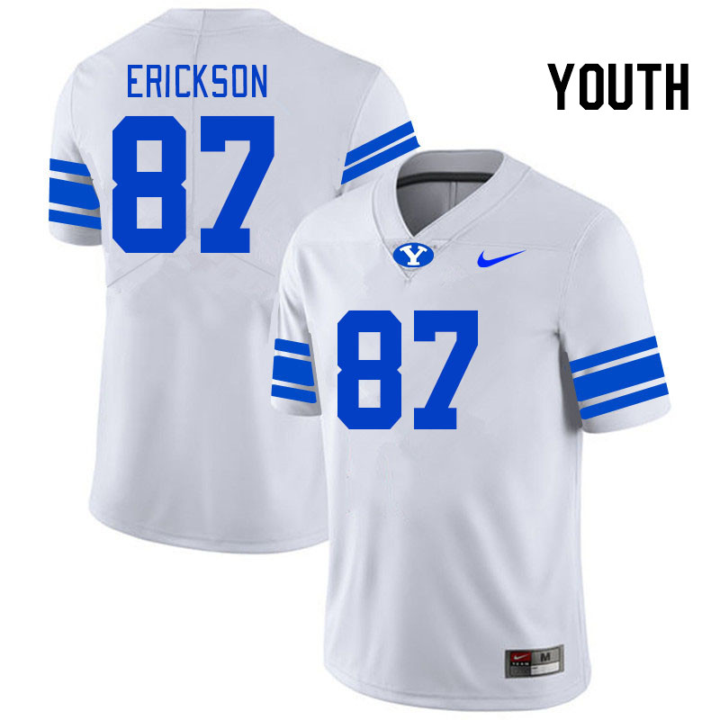 Youth #87 Ethan Erickson BYU Cougars College Football Jerseys Stitched-White